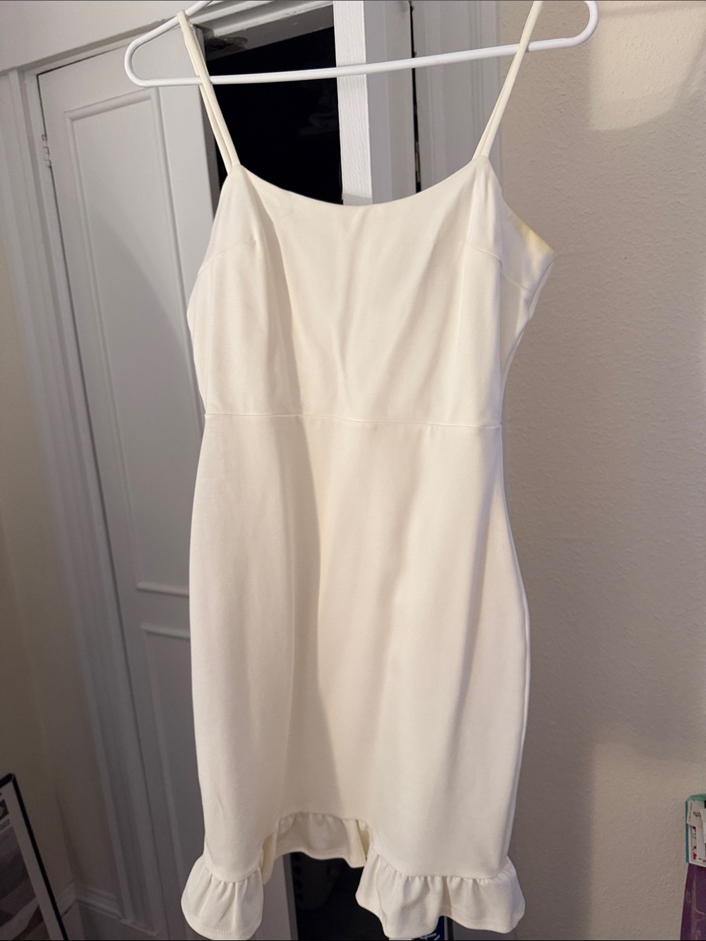 Lulu's Cream Spaghetti-Strap Mini Dress with Ruffle Hem